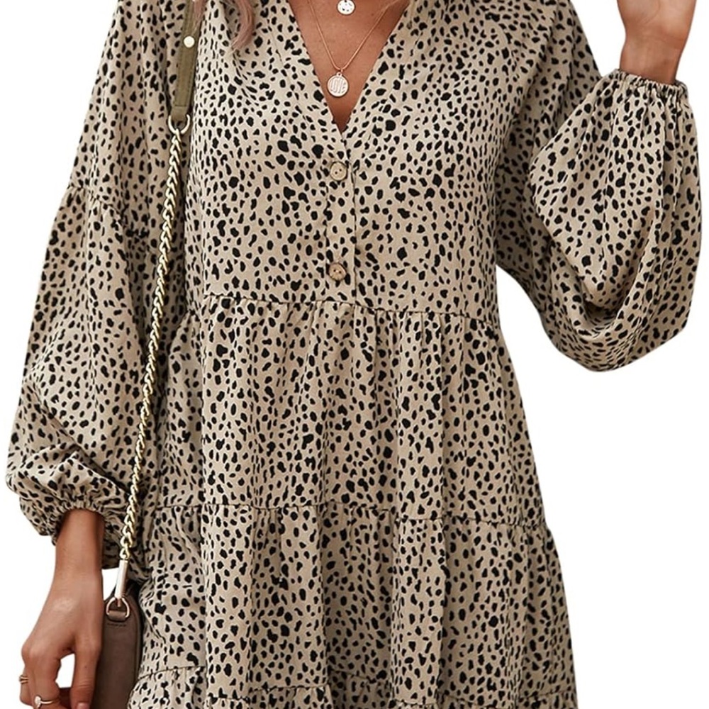Elegant Animal Print Long Sleeve Dress